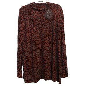 Ava & Viv Long Sleeve Blouse Top‎ 3XL Multicolor Animal Print Mock Neck Shirt